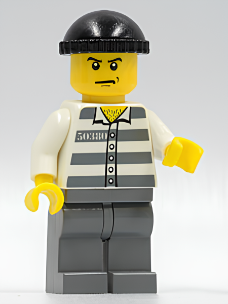 Минифигурка Lego Police - Jail Prisoner 50380 Prison Stripes, Dark Bluish Gray Legs, Black Knit Cap, Angry Eyebrows and Scowl cty0100